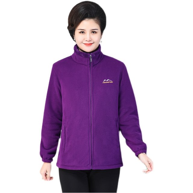 Autumn and winter fleece jacket sweatshirt top women's zipper cardigan plus fleece fleece jacket large size middle-aged and elderly mothers' outfit