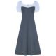 VEGA CHANG short-sleeved dress for women 2025 summer new fake two-piece square collar college style splicing long skirt
