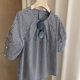 Fat mm large size 300 Jin [Jin equals 0.5 kg] New French niche design sense five-point sleeve T-shirt for women in summer loose plaid top trendy
