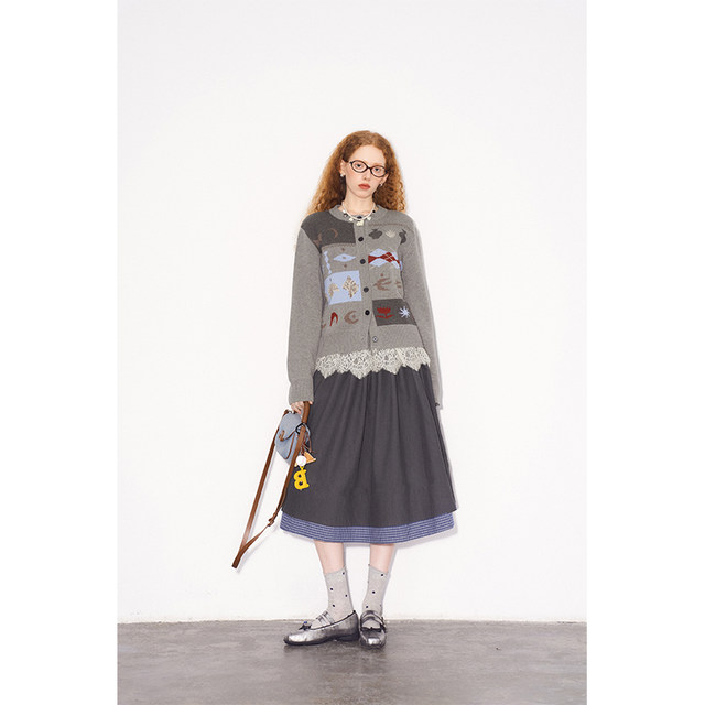 DIDDIMODA black stitching black and white plaid layer sense simple wild winter large skirt skirt female