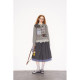 DIDDIMODA black stitching black and white plaid layer sense simple wild winter large skirt skirt female