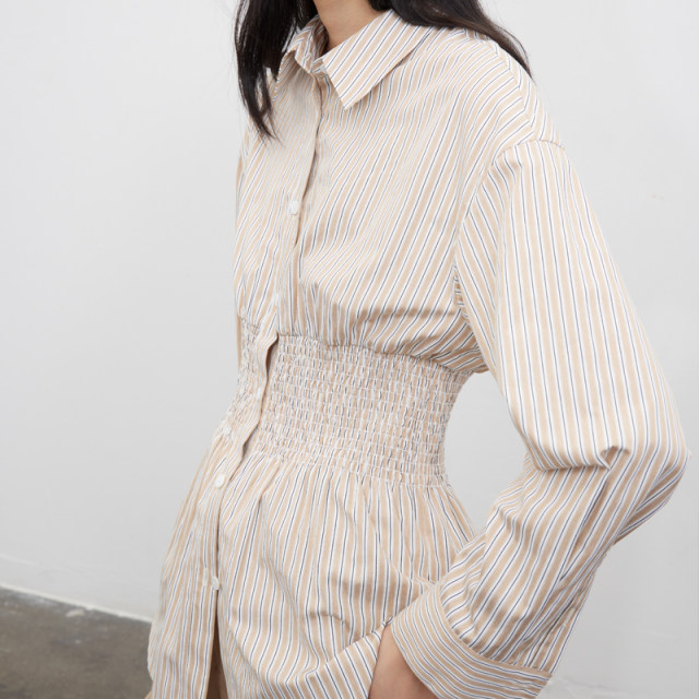 BLANK LABEL minimalist high-end pure cotton waist long sleeve white shirt women's striped shirt autumn
