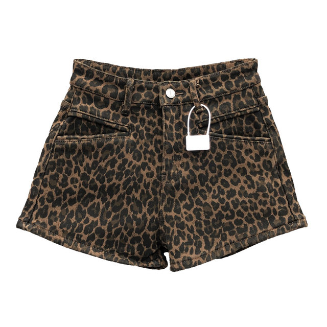 Hot girl leopard print high waist plus velvet thickened denim shorts women's 25 spring new casual and versatile base wide-leg pants