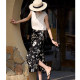 Elegant and elegant acetic acid printed skirt side slit hanging floral high waist A-line skirt fishtail skirt makes you look slim and versatile