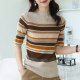 Round-neck cardigan in autumn and winter new style inner wear warm rainbow striped design sweater mother's base shirt trendy