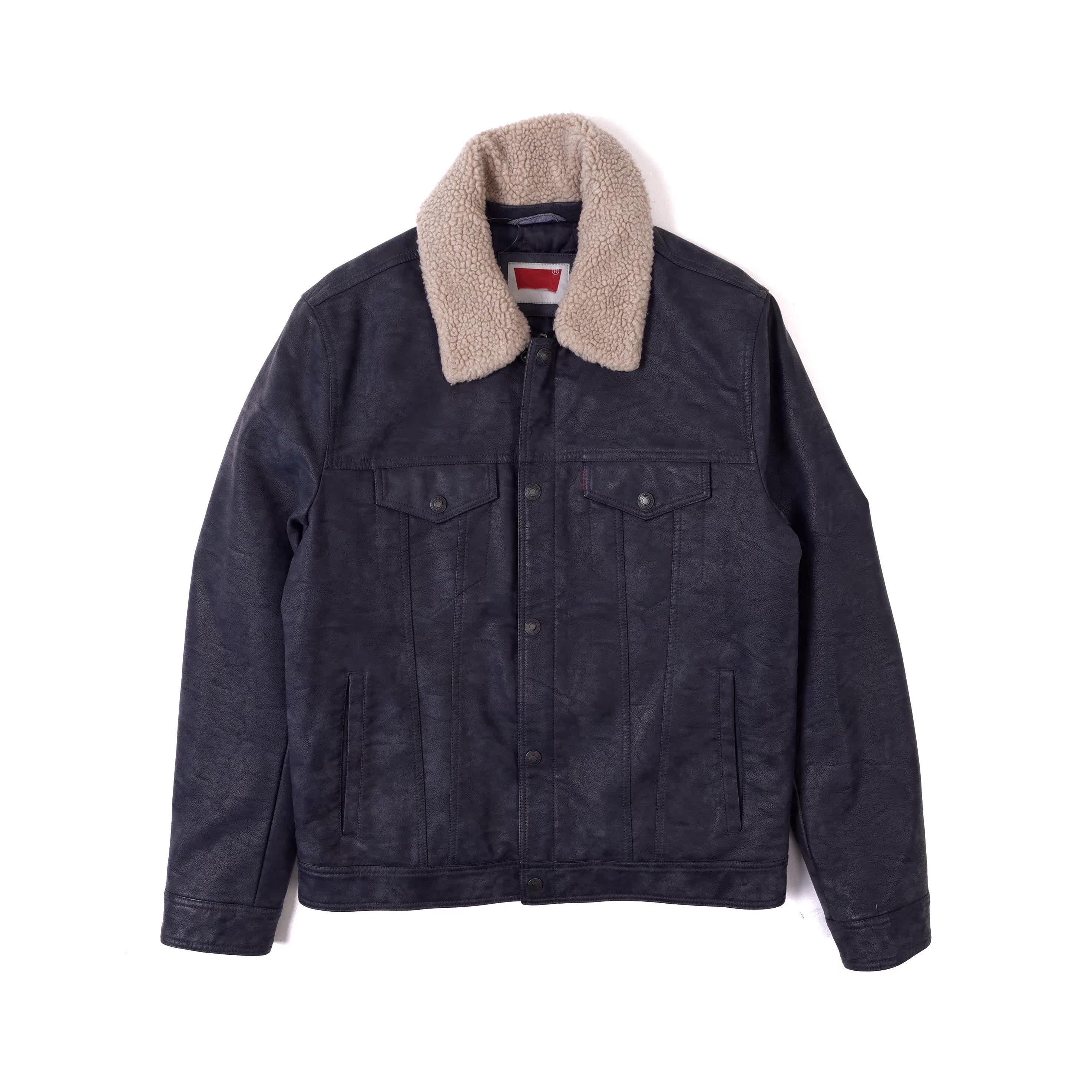 noodles男款样板 美系牛王 复古翻毛领人造环保皮革卡车司机夹克