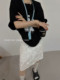 2025 new large-size white cotton skirt for women's summer three-dimensional flower waist drawstring high waist straight A-line short skirt
