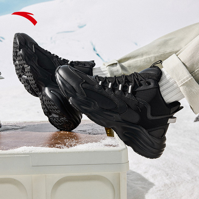 Anta plus velvet thickened warm high-top large cotton shoes for men in winter thick sole heightened casual shoes trendy sports shoes for men