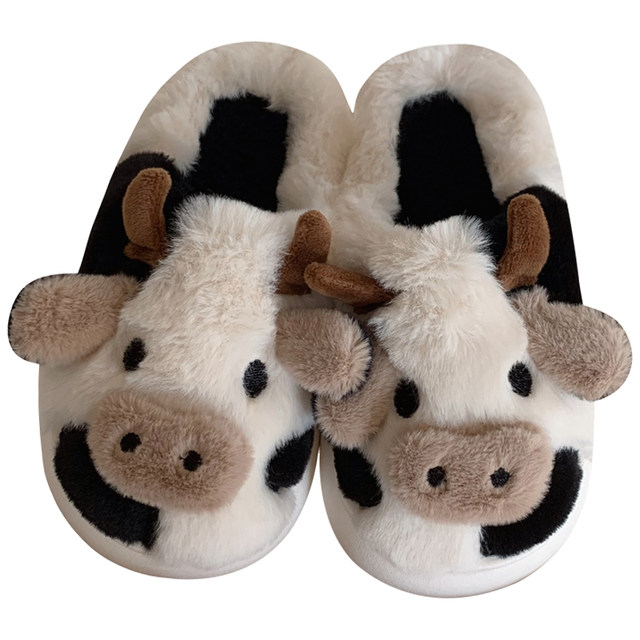 Plush and cute little cows feel like stepping on shit, bedroom home shoes for men and women, new autumn and winter parent-child soft-soled cotton slippers