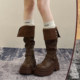 Brown retro British style thick heel thick sole boots for women 2025 new autumn and winter slim boots knight boots