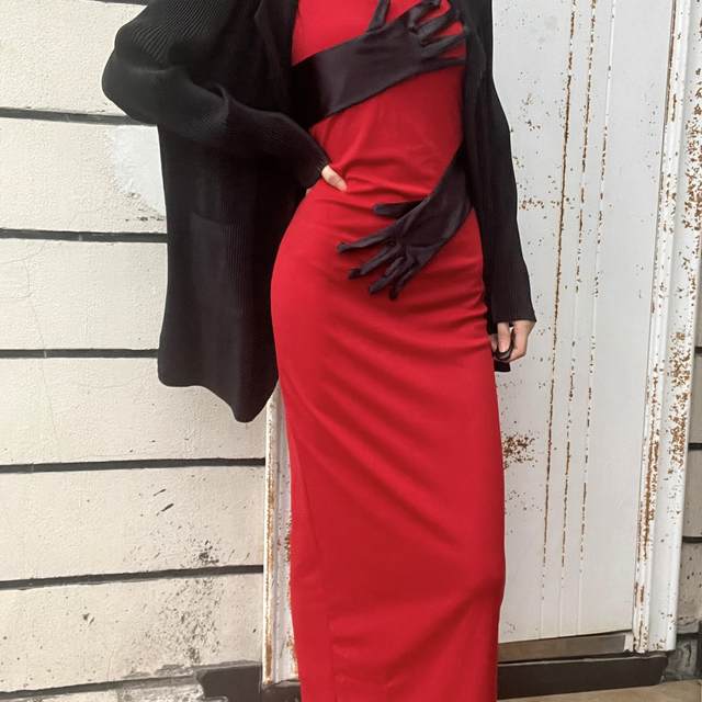 
Three-dimensional hugging red chariot red and black contrasting three-dimensional handmade subculture art hot girl dress