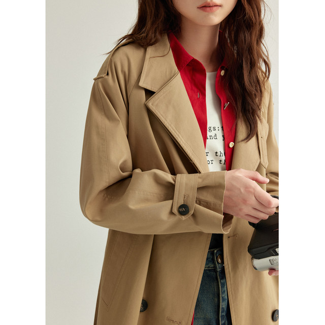 Zihan retro British style slingered collar windbreaker for women in spring and autumn new classic mid-length loose ragander sleeve jacket