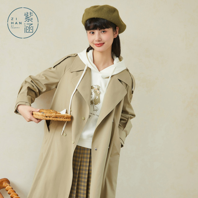 Zihan mid-length straight windbreaker jacket for women spring and autumn new casual British style small loose thin coat