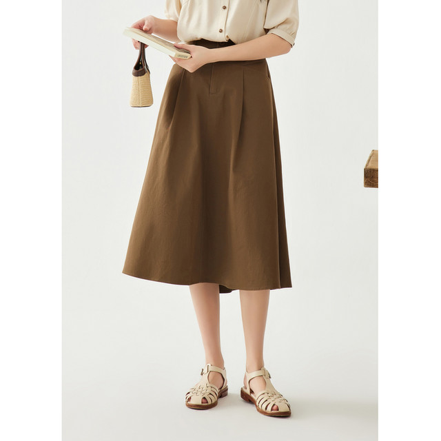 Zihan Retro Cotton Skirt Women's Summer New Art Forest Versatile High Waist Slim Mid-Length A-Line Skirt