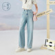 Zihan Straight Light Blue Jeans Women's Summer New Fashion Patch Embroidery High Waist Slim Versatile Casual Pants