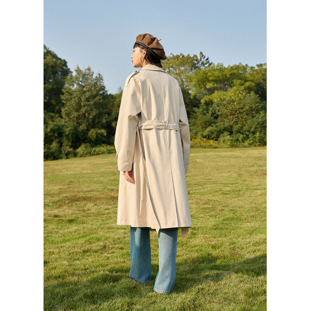Zihan retro British style slingered collar windbreaker for women in spring and autumn new classic mid-length loose ragander sleeve jacket