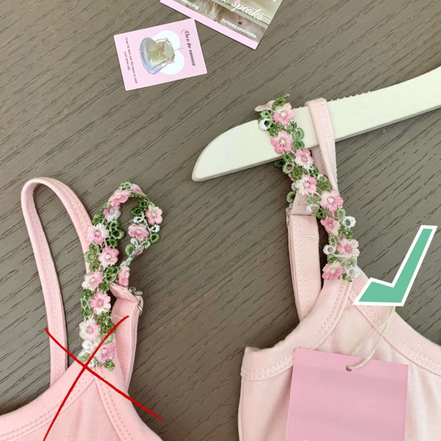 
Pure and gentle pink flower suspender vest for women with breast pad top 2025 new style