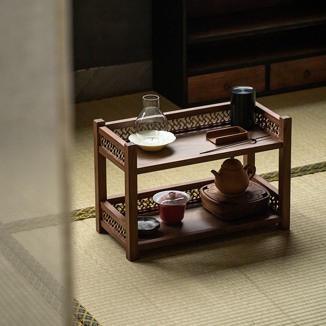 Black walnut new Chinese tea set cup storage rack desktop small storage ...