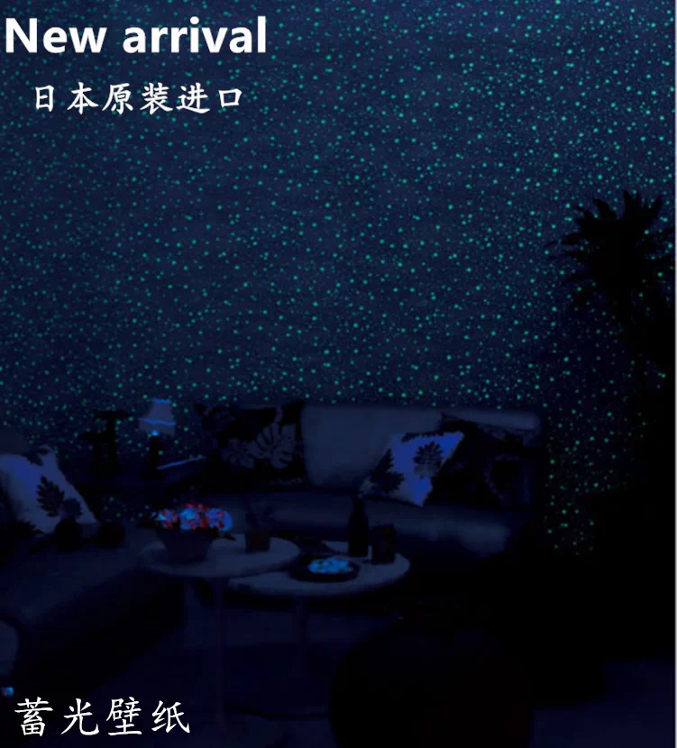 日本墙纸进口蓄光壁纸蓝天白云夜光墙纸儿童房天花板墙纸lw26