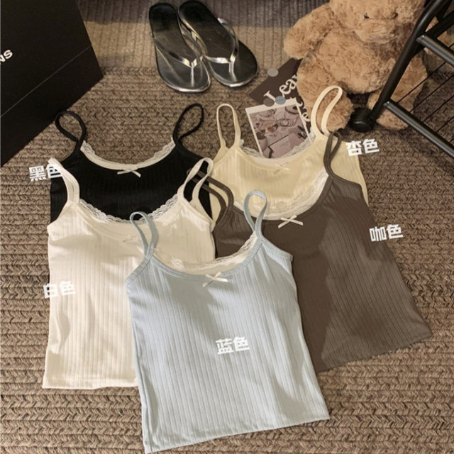 Fake two-piece lace lace small suspender vest for women with breast pads in summer pure hot girl slim short top