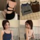 Hot girl wears a gray small suspender vest on the outside, women's pure desire to wear a base with a chest pad bra, a beautiful back top in summer