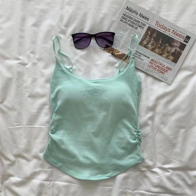 Fresh and pure style design pleated with chest pad suspender vest for women with inner wear and outer wear slim and beautiful back top in summer