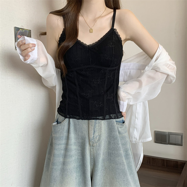 Beautiful beautiful fish bone lace suspender vest for women with large size fat mm beautiful back summer chest pad bottom top