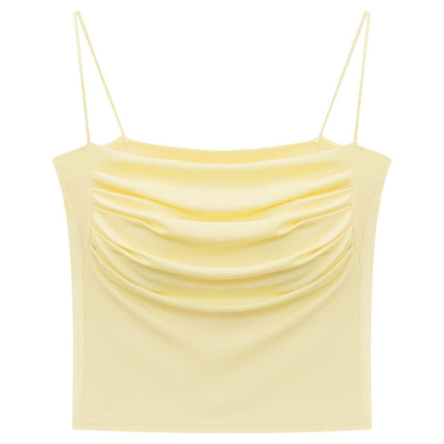 Pure pleated suspender vest for women in summer with chest pads to make them look slim and inner bottomed out with slim and beautiful back short top