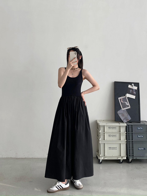 sun grapefruit white knitted suspender dress for women spring and summer high-end temperament long skirt waist sleeveless vest skirt