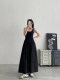 sun grapefruit white knitted suspender dress for women spring and summer high-end temperament long skirt waist sleeveless vest skirt