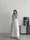 sun grapefruit white knitted suspender dress for women spring and summer high-end temperament long skirt waist sleeveless vest skirt