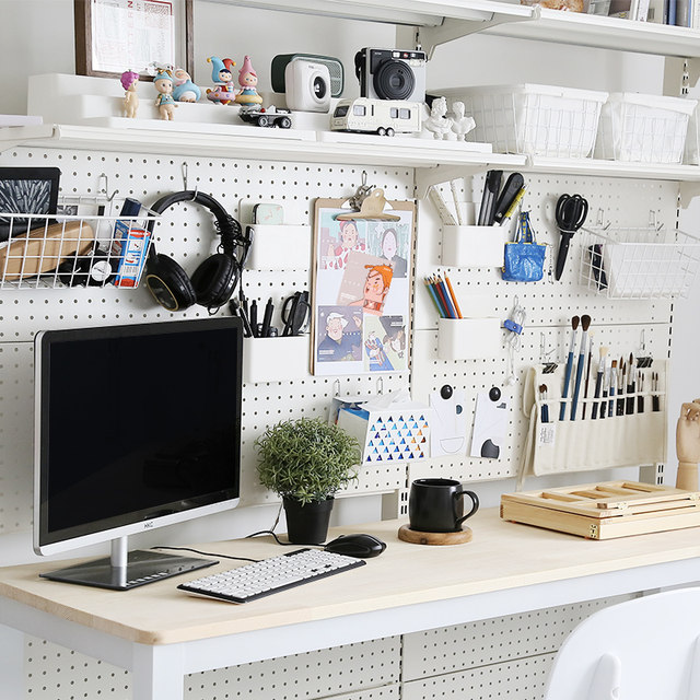 Hardware girl bookshelf storage rack desktop storage desk round hole hanging board punch-free hole board accessories hook