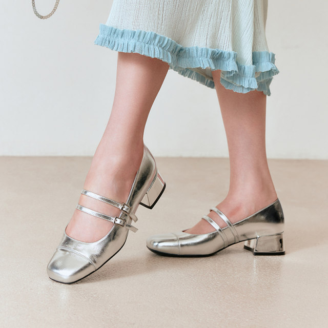 Bestou Spring and Summer New Style Shopping Mall Same Simple French Mary Jane Shoes Thick Heel Women's Singles Shoes RCG22CQ4