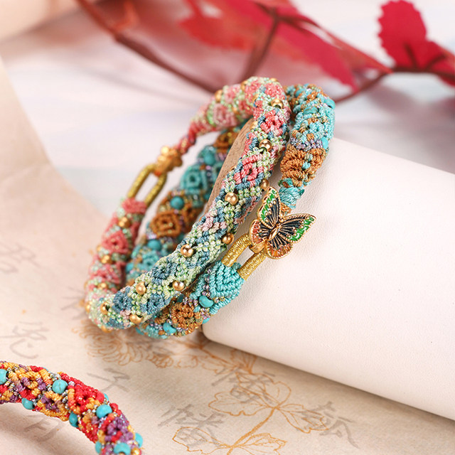 Jinquanhua's three -dimensional back -line hand ring retro national style system contains tutorial manual woven rope DIY self -edited material bag