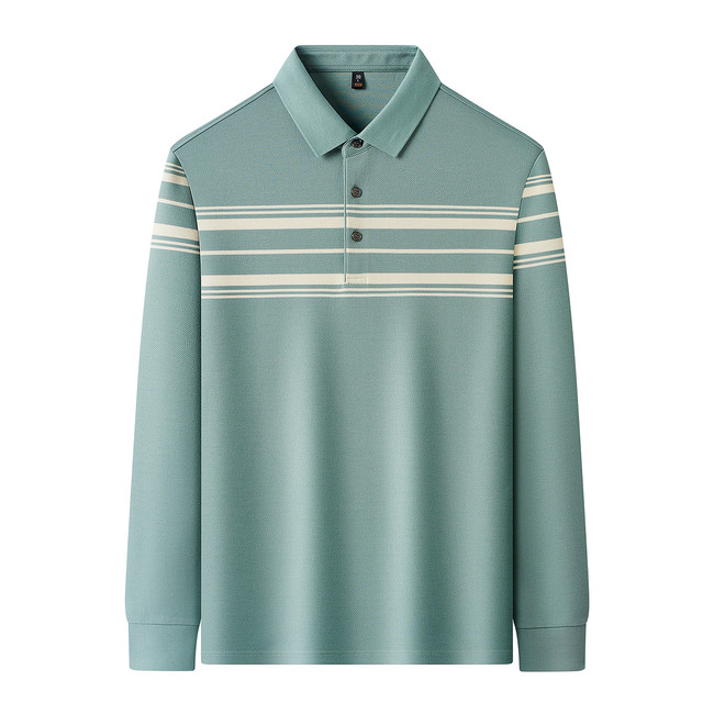 Hengyuanxiang T-shirt men's 2025 autumn new striped pullover lapel button business casual men's long-sleeved POLO shirt
