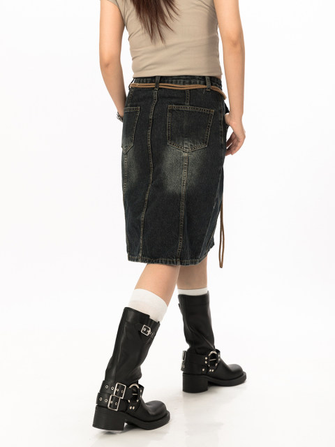 BLACKBB/American retro old denim skirt for women loose slim A-line skirt design niche short skirt