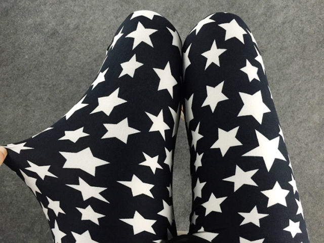 Summer Star Print Thin Cropped Pants for Women's Stretch Milk Wire Tight Leggings Slim Mid-Electric Pants K1590