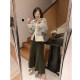 misslady French retro wool ingredients thickened lapel sweater geometric plaid long-sleeved cardigan jacket