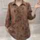 Summer Internet celebrity new style of meat covering retro floral loose large size lapel and quarter sleeve casual commuter mother top
