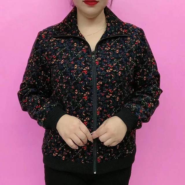 Autumn Internet celebrity new style warm long-sleeved floral zipper for middle-aged and elderly people, loose large size casual mother's wear, fashionable and versatile