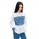 SALT.P Keyan 2024 Spring Academy Style Rebellious Denim Denim Spliced ​​Striped Shirt
