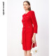 The same style of Pier Cardin women's dress in the mall, French retro bright red and high-end A-line skirt