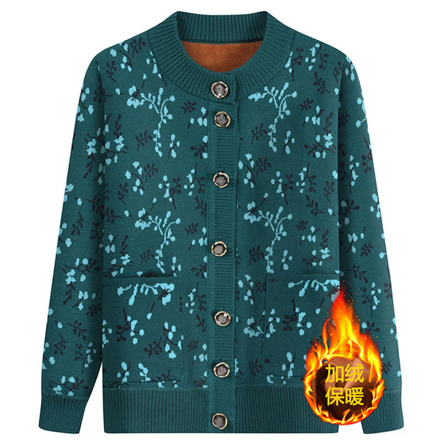 Grandma's winter velvet sweater, middle-aged and elderly women's knitted sweater coat, autumn and winter clothing, elderly clothes, mother's top