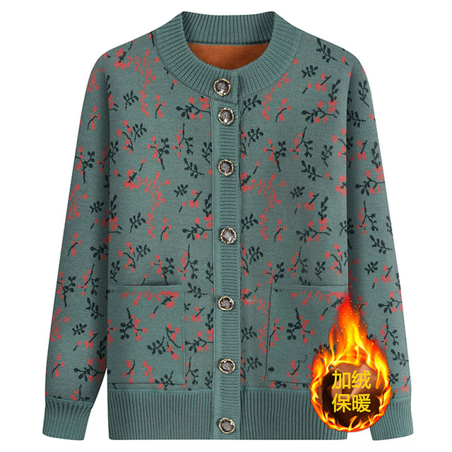 Grandma's winter velvet sweater, middle-aged and elderly women's knitted sweater coat, autumn and winter clothing, elderly clothes, mother's top