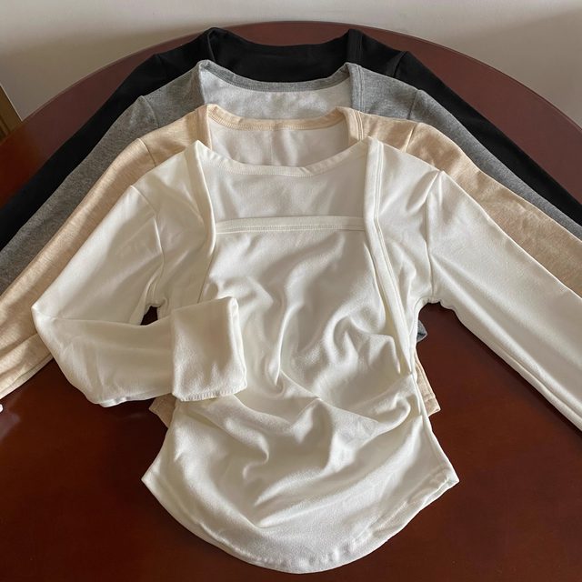 New style of furry plush thickened vest T-shirt for women long-sleeved base shirt for winter warm and cold-resistant tops beautiful back