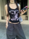 American short millennium print black vest for women in summer new hot girl style slim lace top