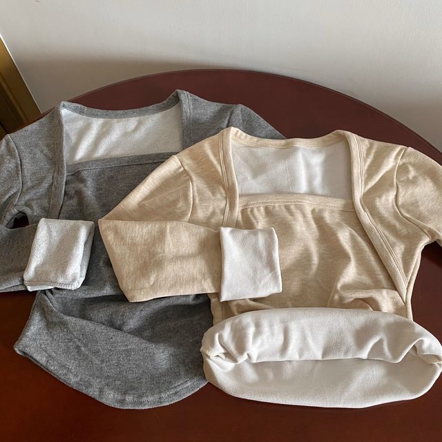 New style of furry plush thickened vest T-shirt for women long-sleeved base shirt for winter warm and cold-resistant tops beautiful back