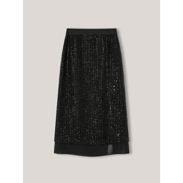 Goodland summer French elegant sparkling bead slit slim pencil skirt
