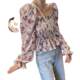 2025 new long-sleeved square collar waist-closed short floral strapless top for women in spring and autumn design, off-shoulder one-length collar