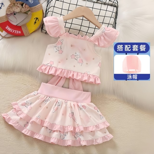 
Girls split swimsuits children's summer suits 2025 new princess skirt style girls cute summer fashionable swimming suits